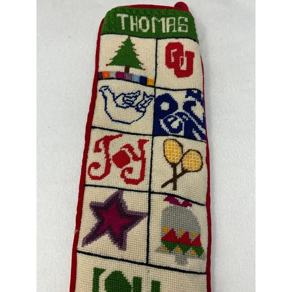 Vintage '73 Needlepoint Christmas Stocking Handmade Wool Cross Stitch‎